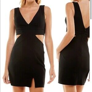 Row A V-Neck Cutout Scuba Dress Black Bodycon Size 15 NWOT